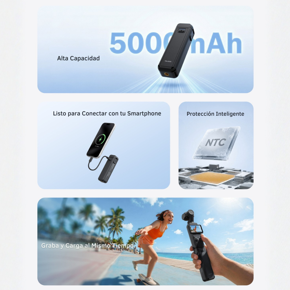Grip Power Bank para DJI Osmo Pocket 3 4 5000mAh - Telesin