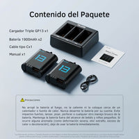 Cargador Triple con 2 Baterias para GoPro 13 Black Telesin