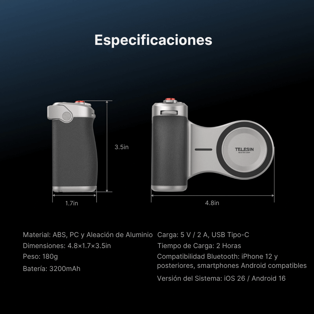 Grip Magnético Carga Inalambrica 3200mAh para iPhone Android