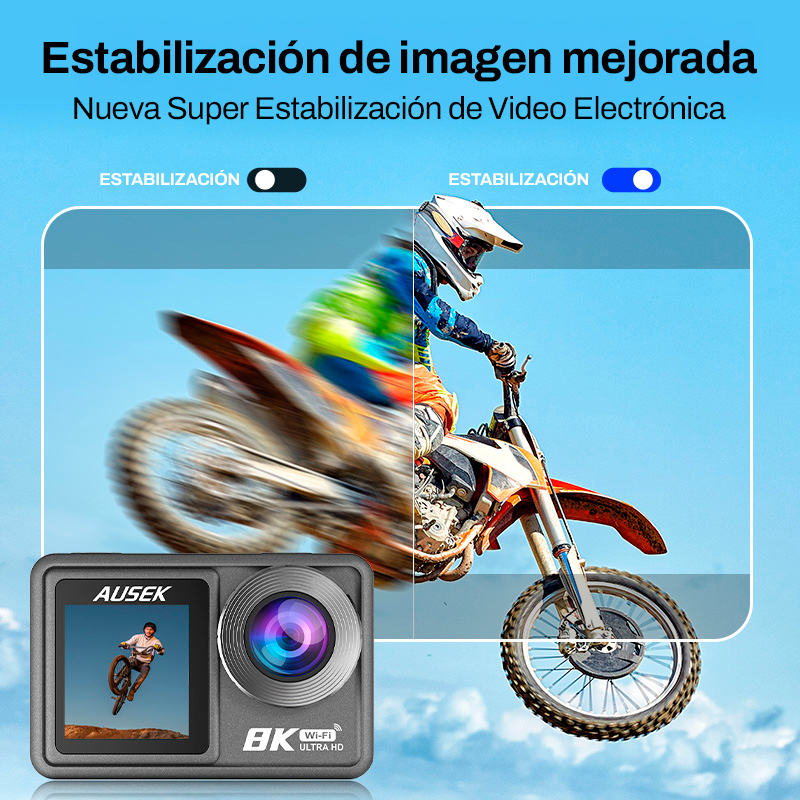 Cámara Acción Ausek 8K 50MP UltraHD Deportiva con Accesorios
