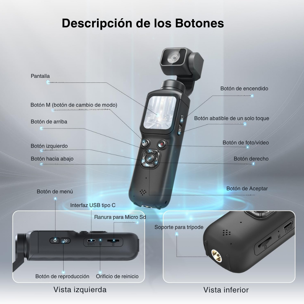 Cámara Pocket 4K 75MP con Gimbal 3 Ejes para Vlog Contenido