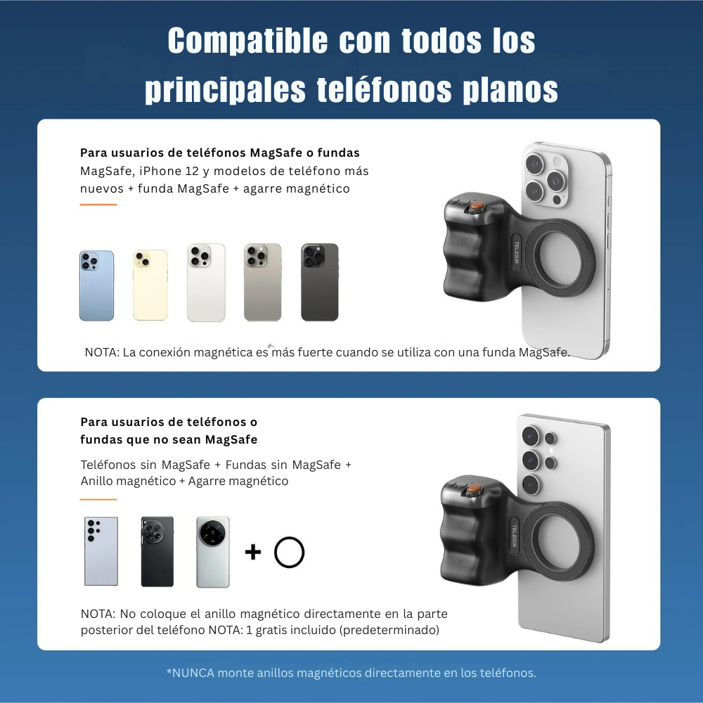 Grip Magsafe con Luz LED, Espejo y Disparador para Teléfonos Negro