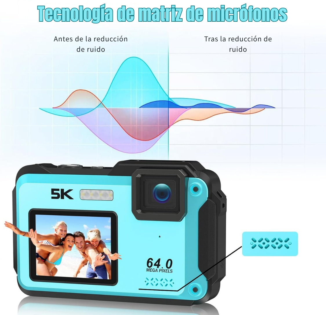 Cámara Sumergible 5K 64MP con WiFi y Doble Pantalla Zoom 16X