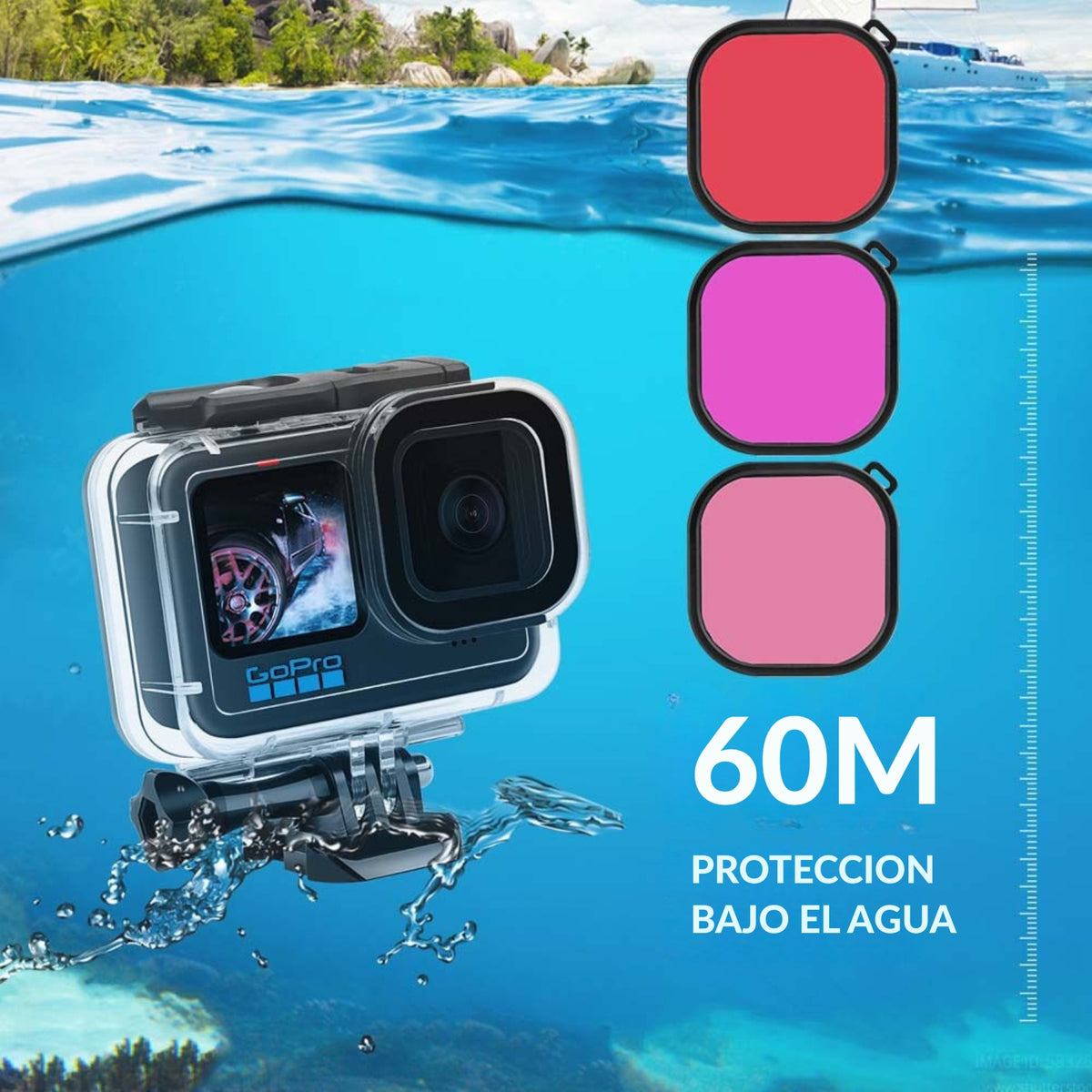 Carcasa Impermeable para GoPro Hero 11/10/9/12/13 + Kit de Filtros