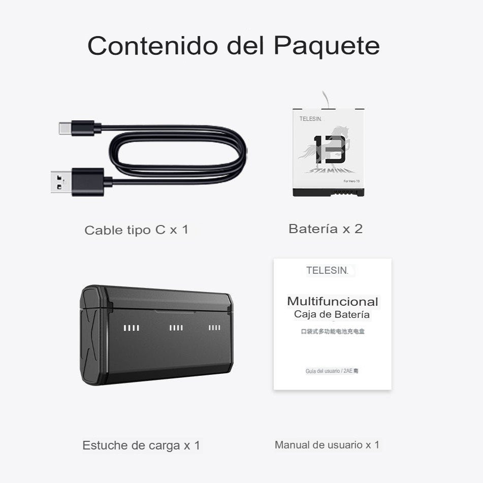 Cargador triple + 2 baterías Enduro para GoPro Hero 13 Black