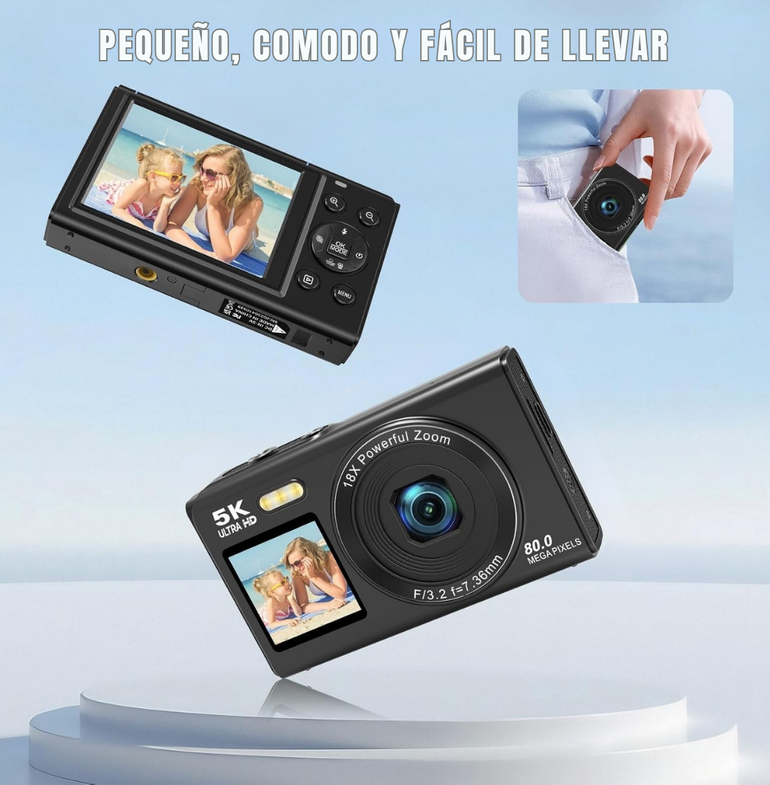 Cámara Digital Doble Pantalla 80MP 5K con Zoom 18x y WiFi