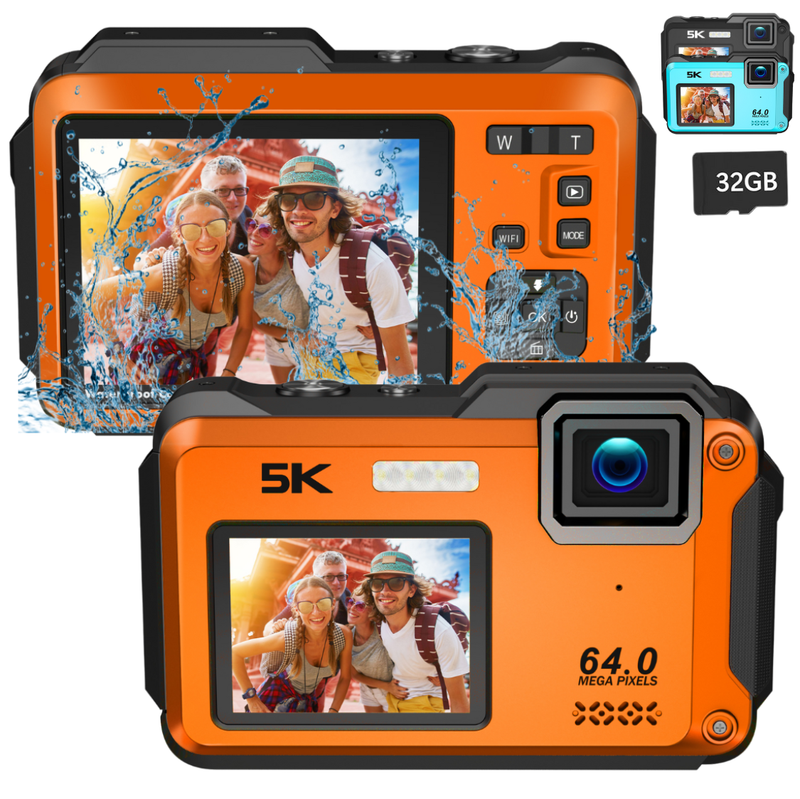 Cámara Sumergible 5K 64MP con WiFi y Doble Pantalla Zoom 16X