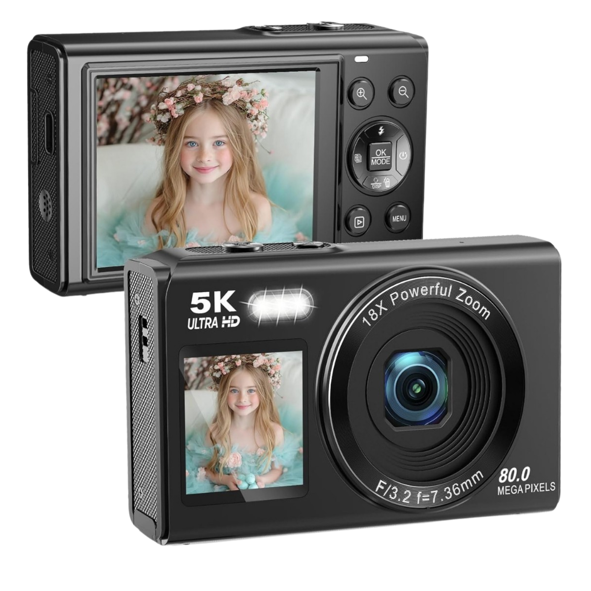Cámara Digital Doble Pantalla 80MP 5K con Zoom 18x y WiFi
