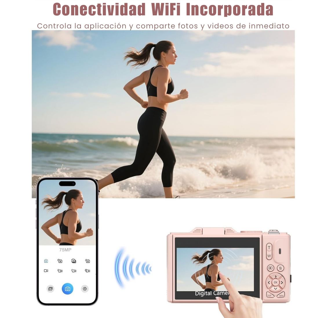 Cámara 5K Digital Fotografíca 75MP con Pantalla Giratoria - Rosado