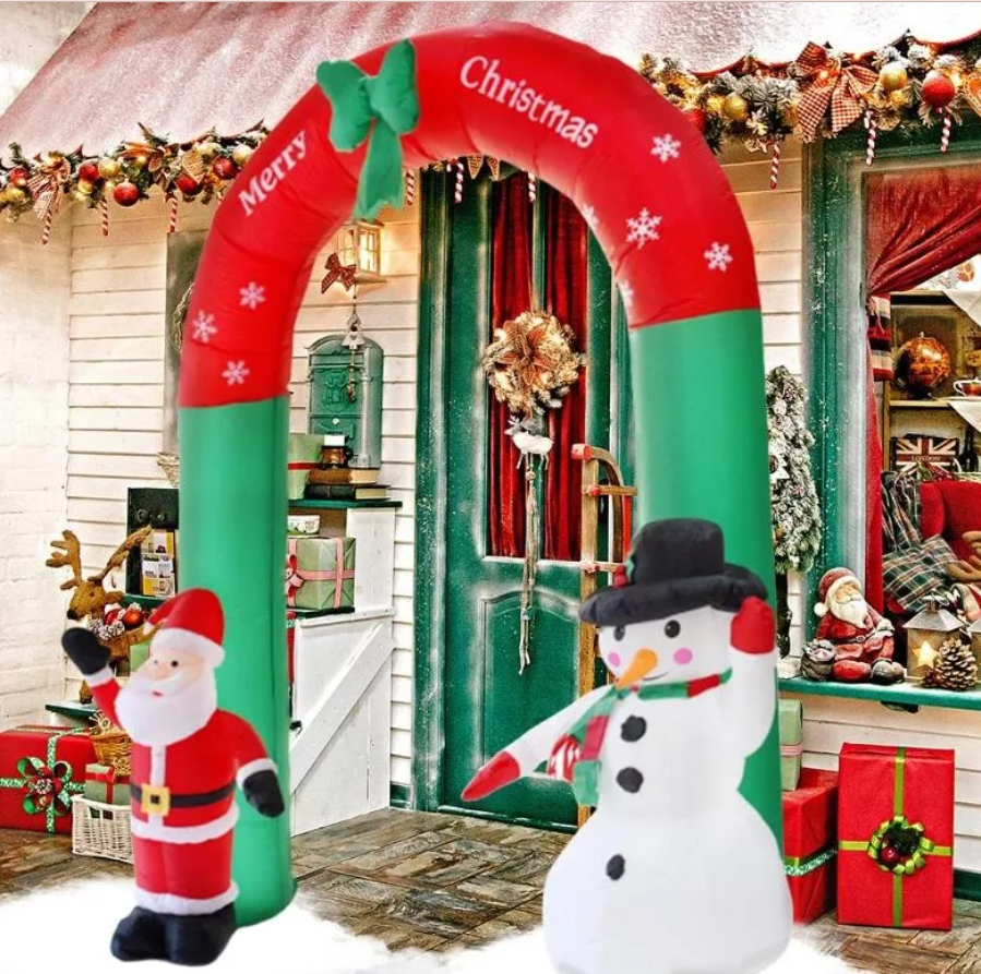 Arco Navidad Inflable Pascuero y Muñeco 2.4 Mts + Compresor