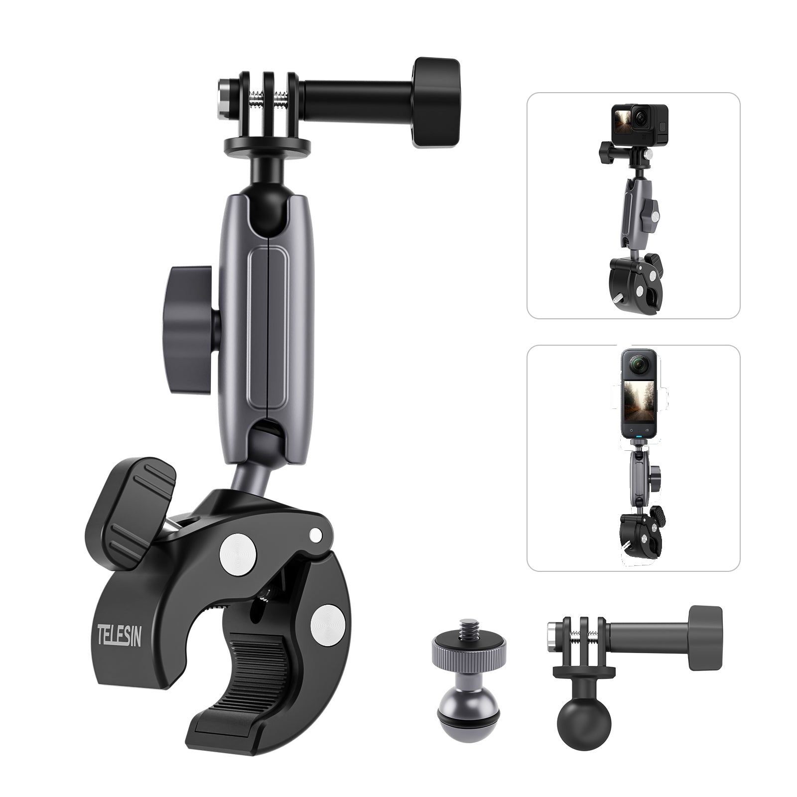 Soporte Garra Aluminio Moto / Bici para Cámara Gopro + Soporte Smartphone